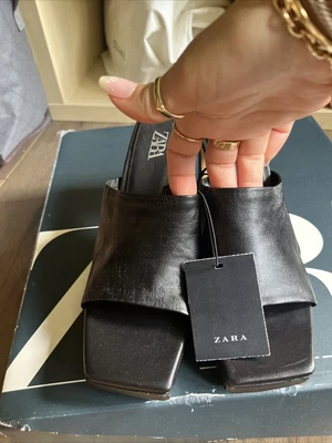 $39.99 • Buy ZARA Soft Genuine LEATHER Open Toe Slide In Heels Women Black Size 38/7.5