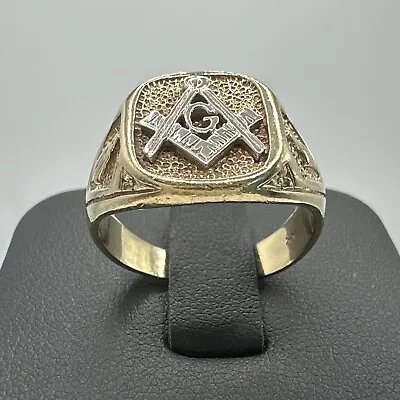 Vintage 10k Yellow Gold Ring Mens Masonic Freemason Ring Size 9 • $495