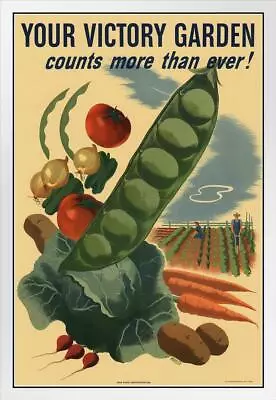 Your Victory Garden Counts WPA War Propaganda White Wood Framed Poster 14x20 • $39.98