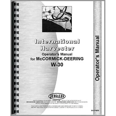 New Operators Manual For McCormick Deering W30 Tractor • $27.99