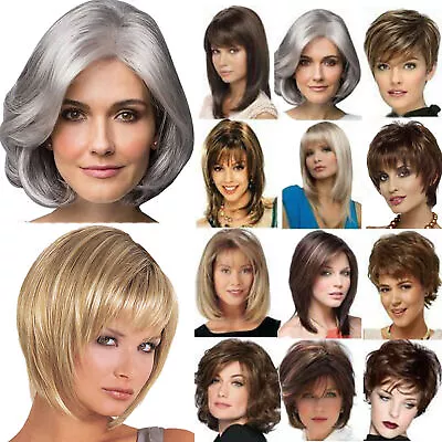 Ladies Short Straight Hair Wigs Lady Natural BOB Style Cosplay Everday Full Wig- • £17.49