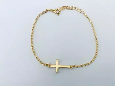 925 Sterling Silver Gold Sideways Cross Bracelet Crucifix Minimalist • $12.86