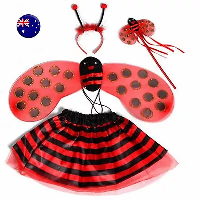 Girl Kid Child Fancy Ladybug Bug Halloween Headband Skirt Costume Set WING • £521.39