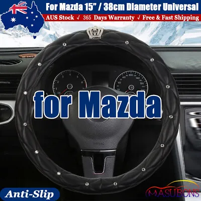 Deluxe Leather Car Steering Wheel Cover Bling 15'' Diameter For Mazda All Models • $45.52