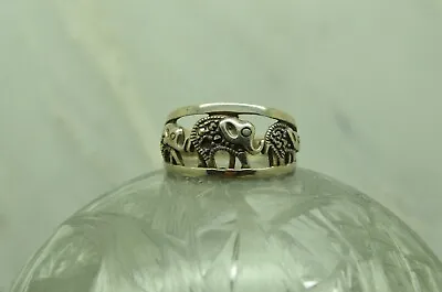 925 Sterling Silver Three Elephant Design Ring Band W/ Marcasite Size 8 #b5918 • $25.65