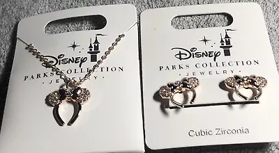 Disney Parks Rose Gold Tone Minnie Mouse Ears Headband Necklace And Earrings • $27.95