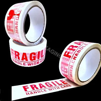 Handle With Care Fragile Printed Parcel Packaging Tape 50mm X 66m Box Packaging • £5.89