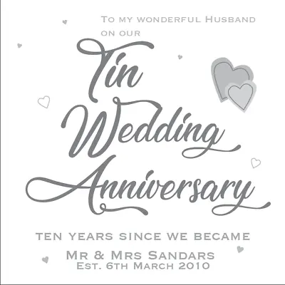 £3.95 • Buy Personalised 10th Tin Wedding Anniversary Card Husband Wife Couple Son Daughter