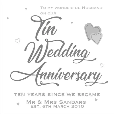 Personalised 10th Tin Wedding Anniversary Card Husband Wife Couple Son Daughter • £3.95