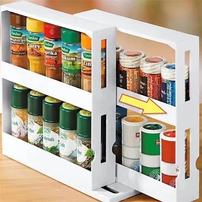2 Tier Pull Out And Rotate Spice Rack Seasoning Storage Holder Cabinet Shelf • $22.86