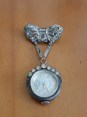 Vintage Sterling Silver Crawford Pocket Watch Brooch Pin  • $55