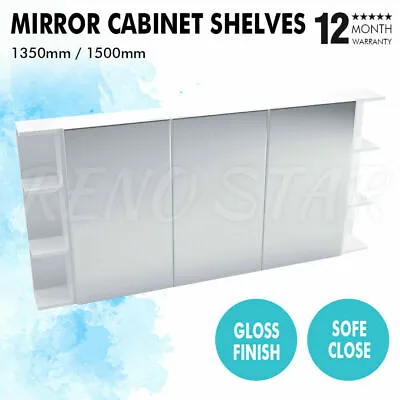 1350/1500mm Mirror Shaving Cabinet With Side Rack Shelf Easy Access Extra • $709