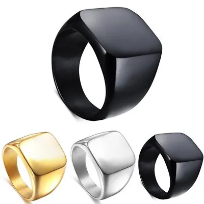 Polished Square Ring Stainless Steel Biker Band Men's Wedding Jewelry Size 7-12 • $4.61