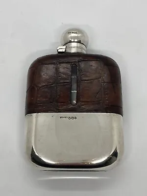 Antique 1895 James Dixon & Sons Sterling Silver Crocodile Skin Hip Flask 498g • £570