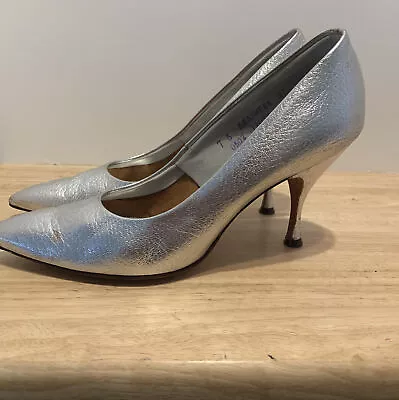 50s Vintage Sexy Silver “Cameo Room” Stilettos Size 7:3.5 Heel Pin-up Burlesque • £19.28