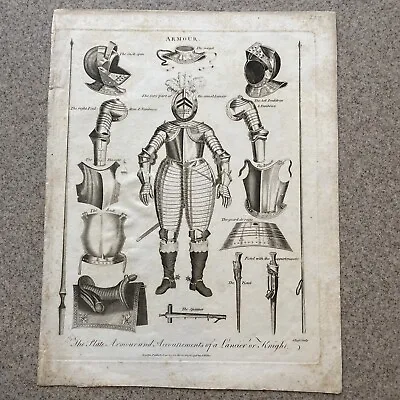 Original Antique Old Engraving 1798 Armour Knight Print Military War History • $19.95