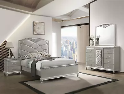 NEW Modern Champagne Silver Queen King 4PC Bedroom Set Glam Furniture Bed/D/M/N • $1479.99