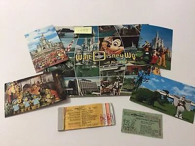 Vintage 1972 Walt Disney World Pictorial Book 4 Postcards Various￼Tickets • $275