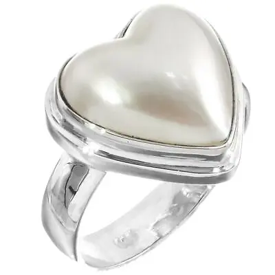 5/8  Heart South Sea White Mabe Pearl 925 Sterling Silver Ring • $39.95