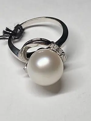 Mikimoto Pearl And Diamond Platinum Ring • $875