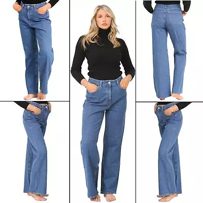 EX H&M Womens Bootcut Jeans High Rise Blue Denim Regular Fit Pants Size 8-22 • £8.99