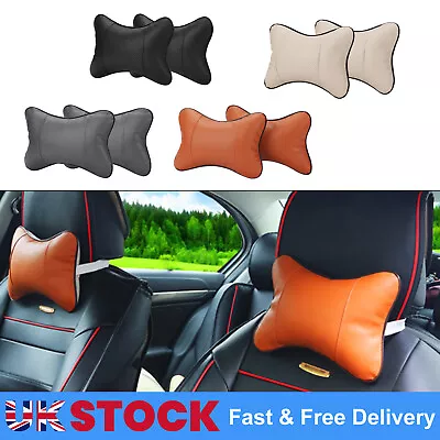 2Pcs Car Seat Head Neck Rest Leather Support Cushion Pad HeadRest Bone Pillow UK • £6.29