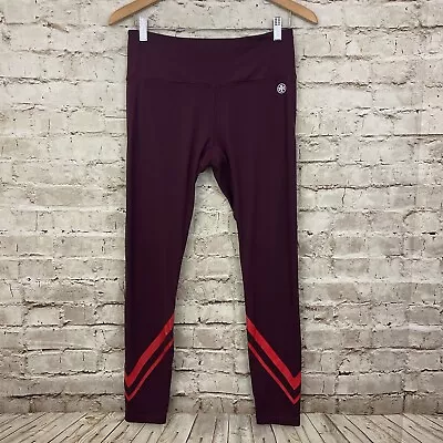 Tory Burch Sport Chevron High Rise Athletic Leggings Burgundy Orange Logo Size M • $32