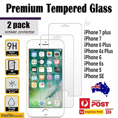 2X Genuine Tempered Glass Screen Protector Film For Apple IPhone 7 7 Plus 6 5 SE • $7.89