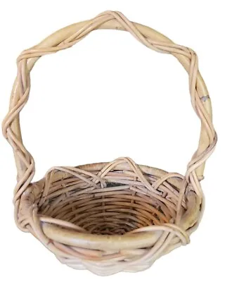 Vintage Gathering Basket Herb Flower Garden Handle Bent Bamboo Rattan Rustic~☆~ • $26.90