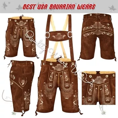 Men Oktoberfest Lederhosen- Authentic Bavarian Lederhosen-Suede Leather Trousers • $89.99