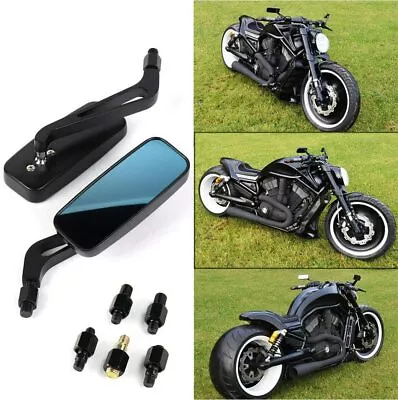 Black Rectangle Motorcycle Mirrors For Harley Davidson Road King Softail Fatboy • $37.11