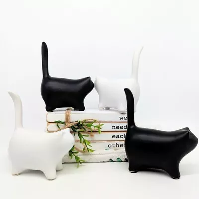 Black White Ceramic Cat Figurine Statue Home Garden Statue Decor Ornament • $21.21