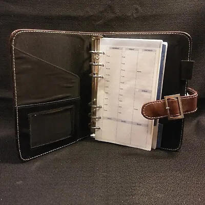 Day Planner/Organizer Brown Leather 6 Ring Pen Holder Business Card Holder • $8.95