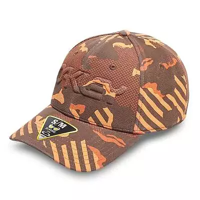 [912208-9yw] Mens Oakley 6 Panel Stretch Hat Embossed - Orange Stripe/grip Camo • $25