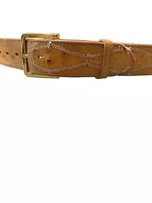 VTG Nocona Westrn Cowboy Genuine Ostrich Belt 36 D672 Light Tan Gold Tone Buckle • $30