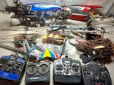 Large Rc Helicopter Lot  Carbon Fiber Chassis 1/8 1/16 Scale Transmitters Etc • $145
