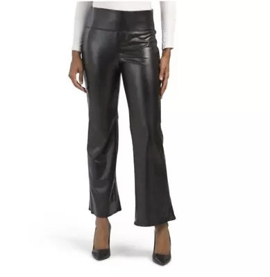 Vince Camuto Faux Leather High Rise Kick Flare Pull On Pant In Black Size Small • $29.99