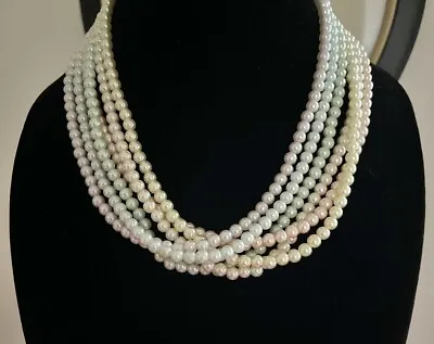 Vintage Joan Rivers 6 Strand Layered MULTI COLOR Pastel PEARL Beaded Necklace • $19.99