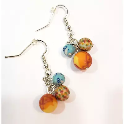 Viva Beads Pumpkin Spice 3 Bead Cluster Dangle Earrings - Handmade Clay Beads • $9