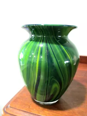 Murano Hand Blown Green & Yellow & Blue Swirl Multi Shades Art Glass ''7 Vase • $235