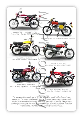 Classic 70's Mopeds Compilation A3 Size Poster Print Photographic Paper Wall Art • £9.99