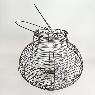 VTG Antique Egg Gathering Basket Round Coil Wire French Farmhouse Primitive 9x7 • $34