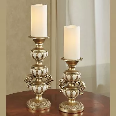 Millea Candleholders Pair Champagne Gold Faux Marble Set Of 2 • $89