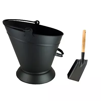 15l Black Steel Bucket Shovel Waterloo Coal Ash Fire Log Scuttle Hod Fireplace • £19.95