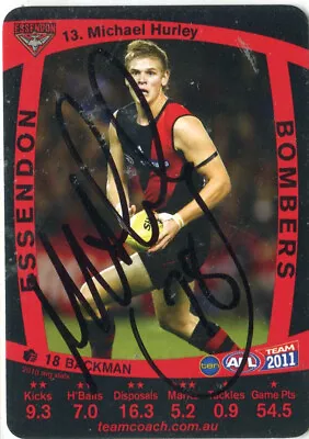 $7.50 • Buy AFL Teamcoach 2011 #13 Essendon Michael Hurley Autographed Card