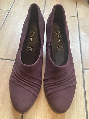 M&S Footglove Heel Aubergine Plum Leather Shoes UK 6.5 VGC • £8.90