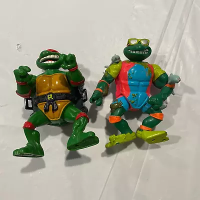 VTG Lot Of 2 Teenage Mutant Ninja Turtles Action Figures Mike Raphael 1990 1991 • $14.99