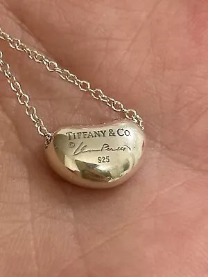 Tiffany & Co. Sterling Silver Elsa Peretti Mini Bean 11mm Necklace 16 MINT • $113