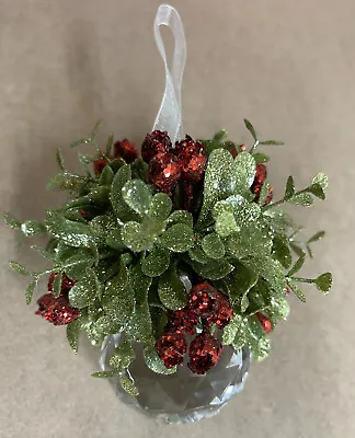 Vintage Mistletoe Ornament With Bottom Ball Of  Cut Glass And 6 Inches In Length • $12.95
