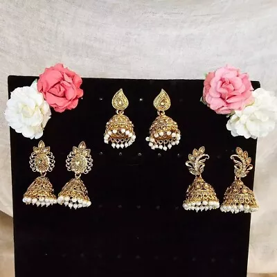 Indian Jewellery: Small Golden Jhumka With Pearls- Available In 3 Designs  • $15